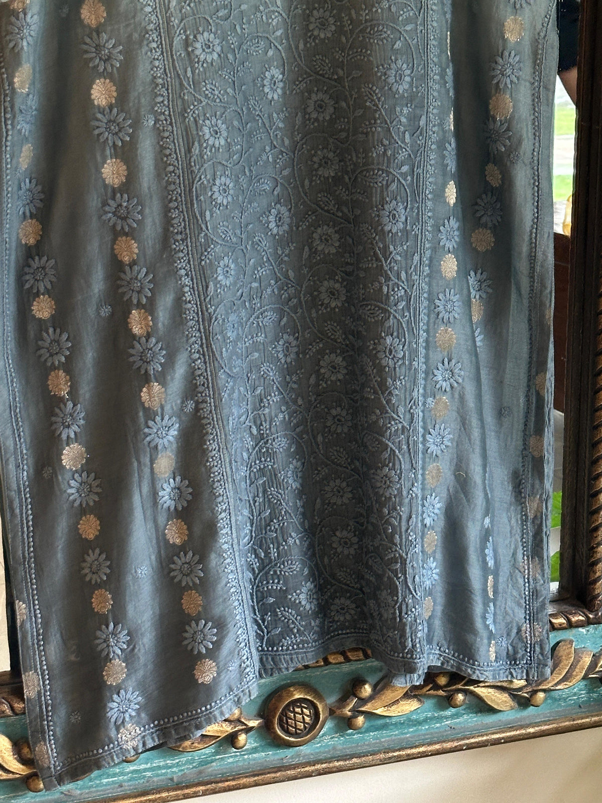 Blue Shade Zari Chanderi Chikankari Ready to Wear Tunics