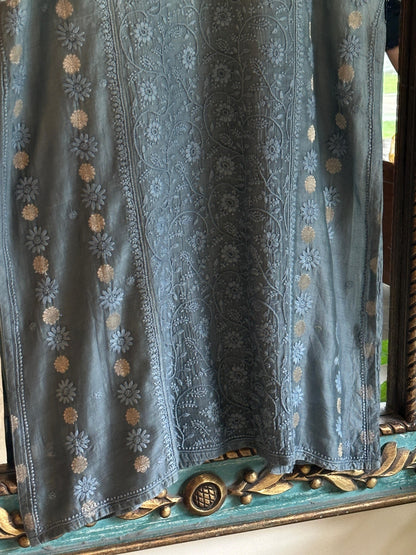 Blue Shade Zari Chanderi Chikankari Ready to Wear Tunics