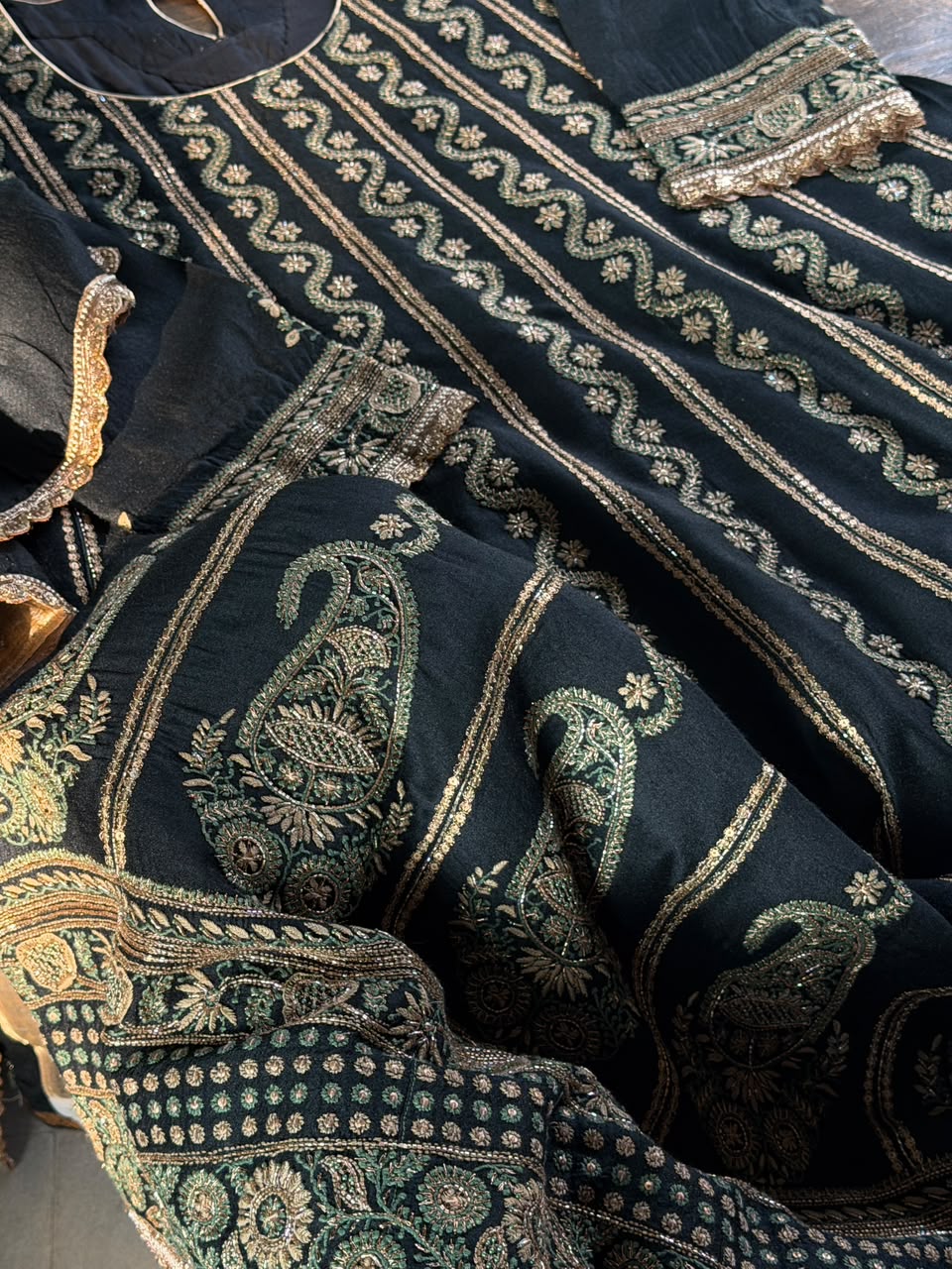 Roheen Black Moonga Silk Chikankari Anarkali With Dupatta