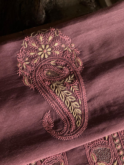 Wine Shade Moonga Silk Chikankari Men’s Kurta Fabric