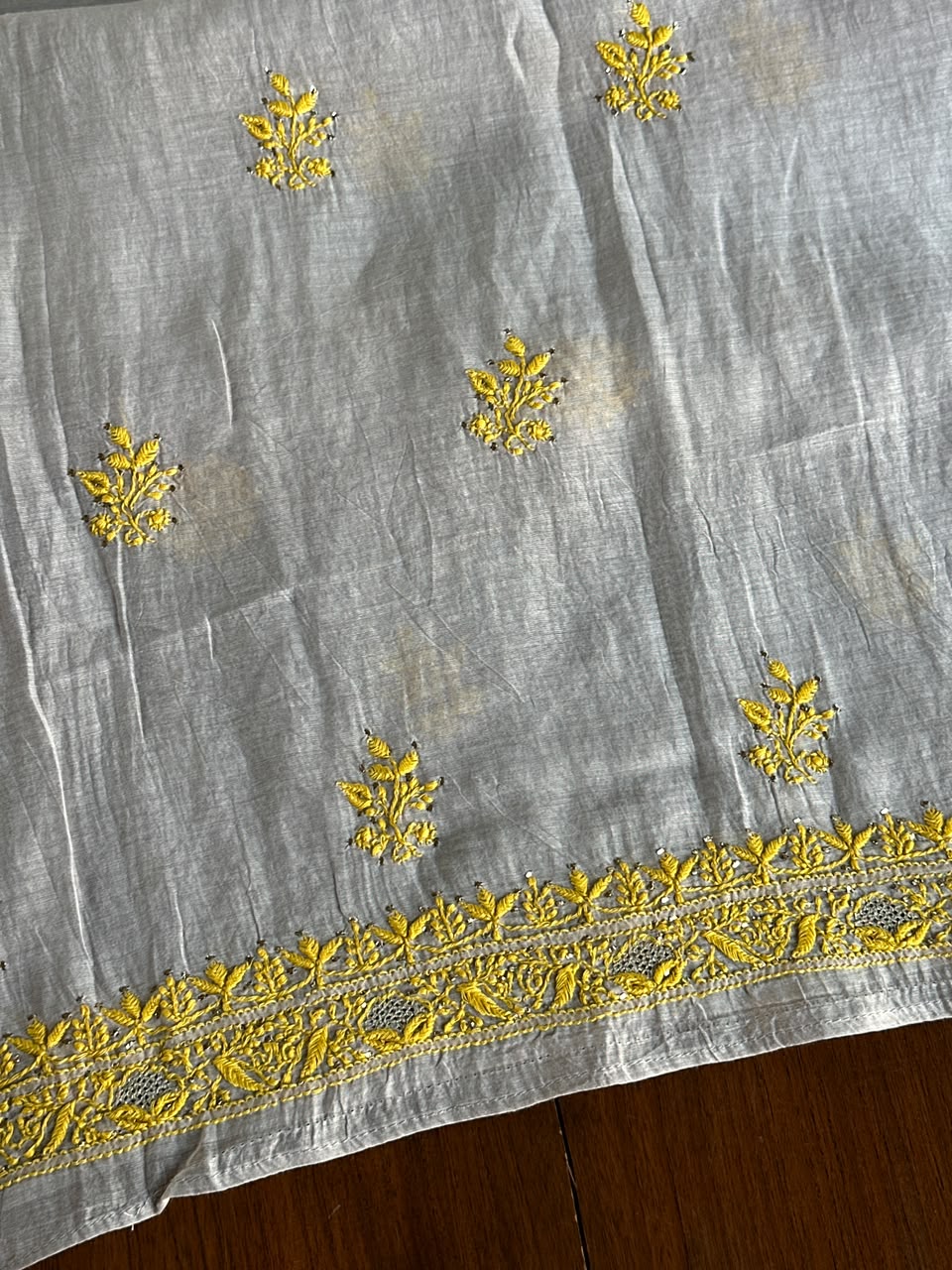 Grey Shade Mal Cotton Chikankari Unstitched Kurta Dupatta Fabric With Mukaish Badla