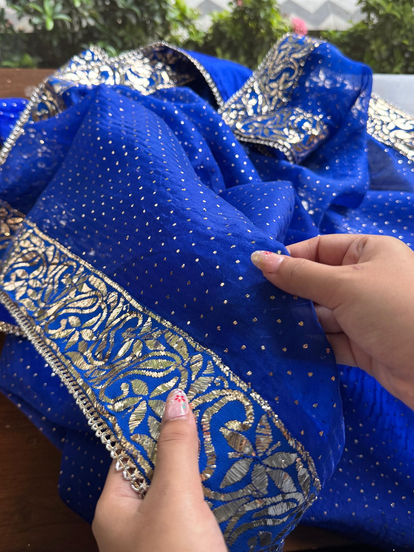 Royal Blue Shade Mukaish Lakh Dana Saree With Blouse