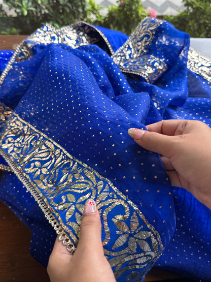 Royal Blue Shade Mukaish Lakh Dana Saree With Blouse