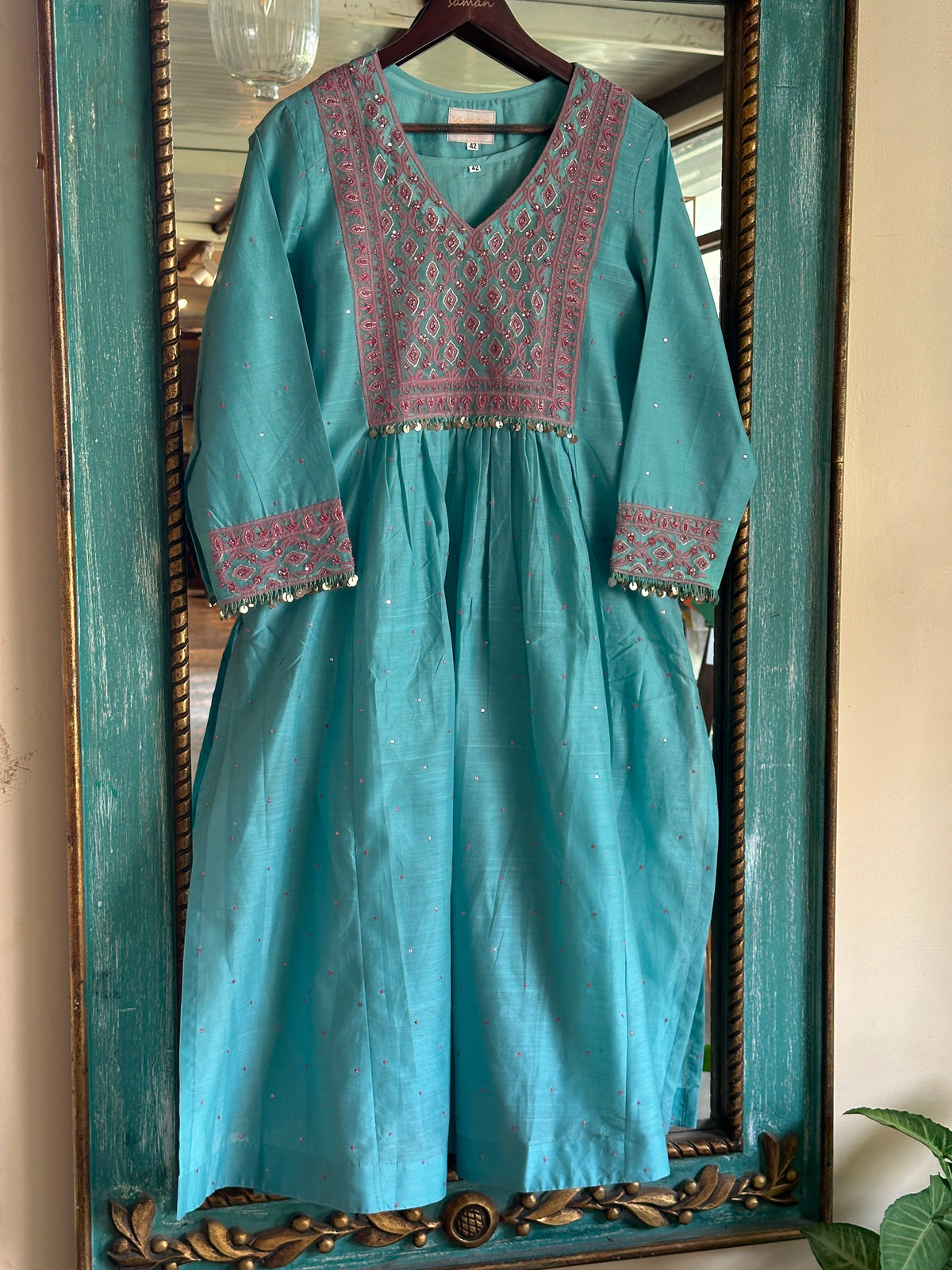 Fountain Blue Sico Chikankari Tux Style Kurta Set with Zardosi Work