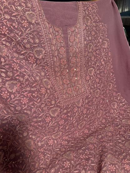 Lilac Superfine Pure Georgette Chikankari Kurta Set