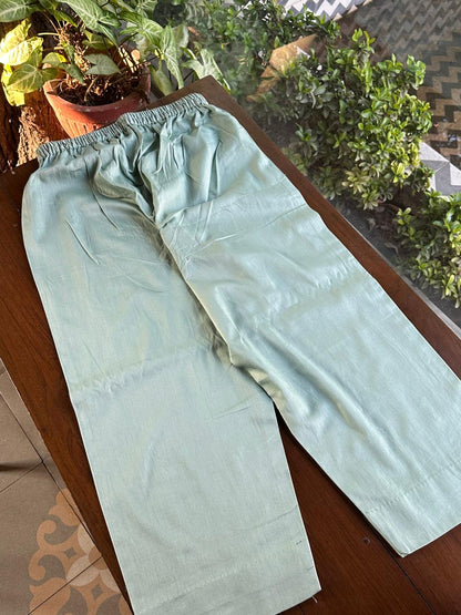 Sea Green & Teal Shade Chanderi Daraz Applique Chikankari Mukaish Kurta Dupatta Set