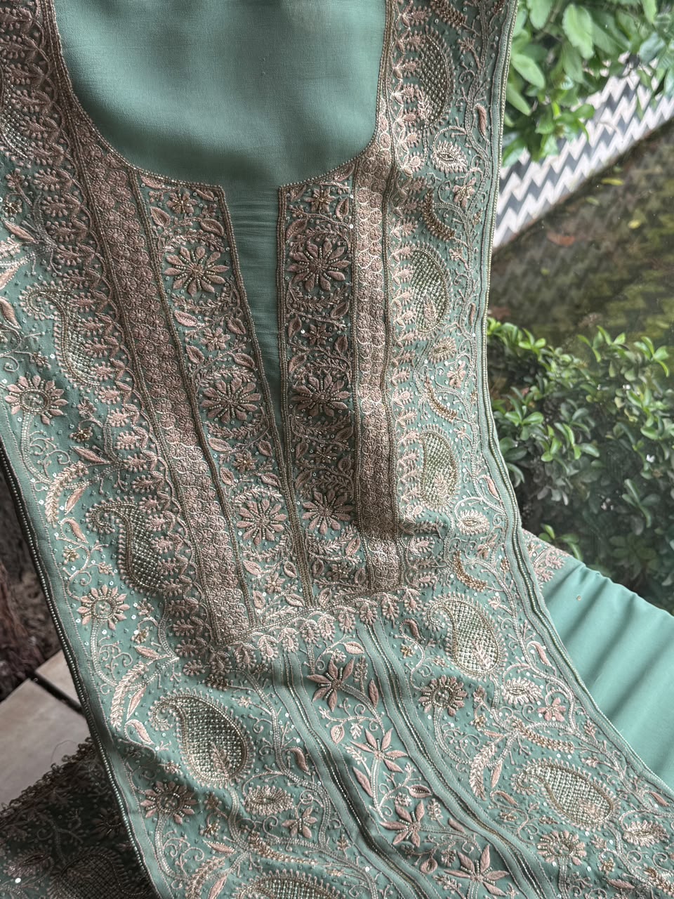 Green Superfine Pure Georgette Chikankari Kurta Set