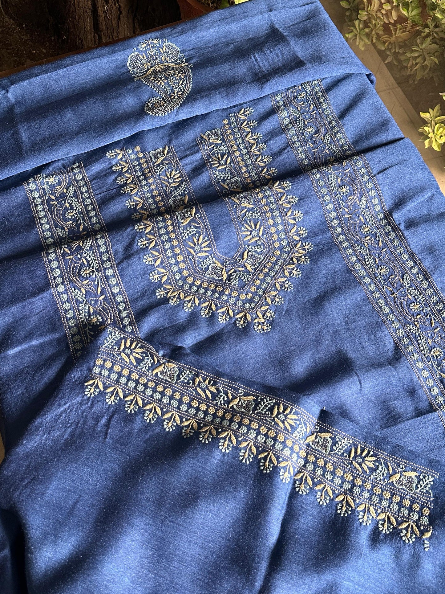 Pastel Blue Shade Moonga Silk Chikankari Men’s Kurta Fabric