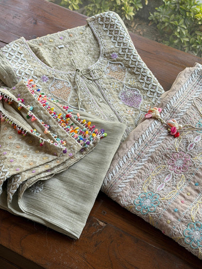 Jacquard Sequins Chikankari Kurta Set