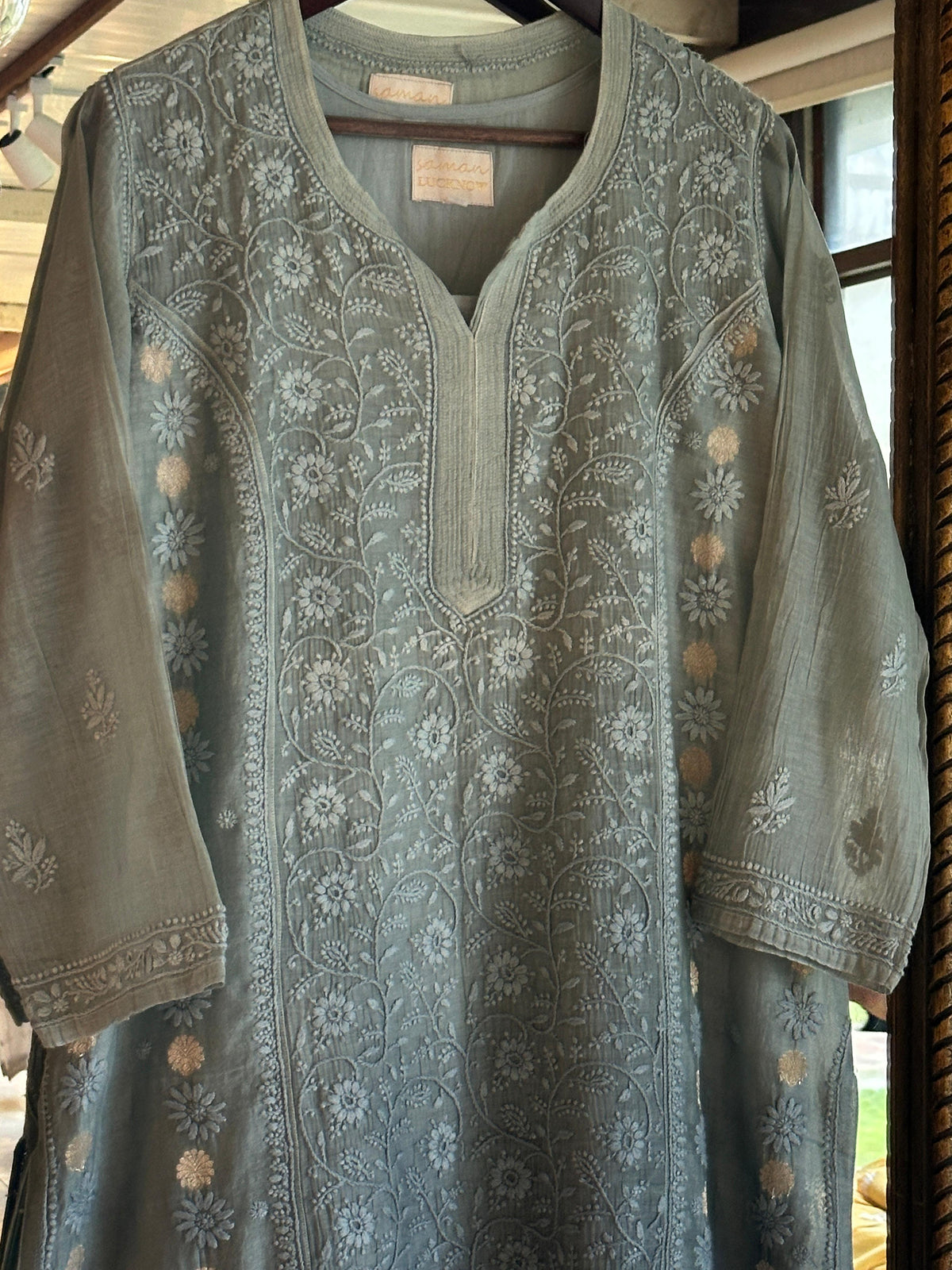 Blue Shade Zari Chanderi Chikankari Ready to Wear Tunics