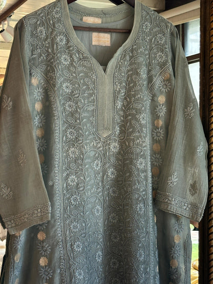 Blue Shade Zari Chanderi Chikankari Ready to Wear Tunics