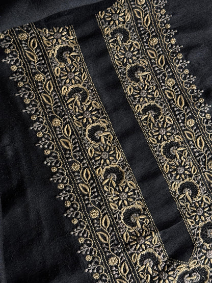 Black Shade Moonga Silk Chikankari Men’s Kurta Fabric