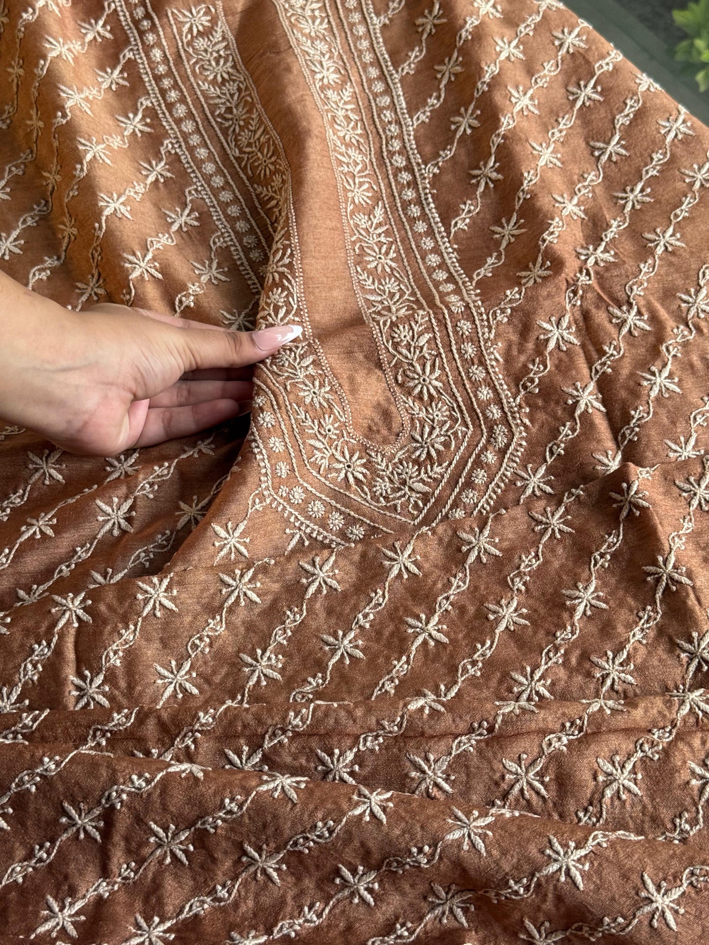 Mustard Moonga Silk Chikankari Men’s Kurta Fabrics