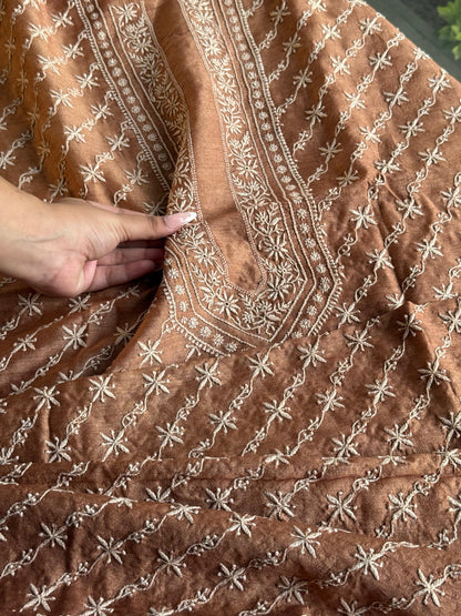 Mustard Moonga Silk Chikankari Men’s Kurta Fabrics