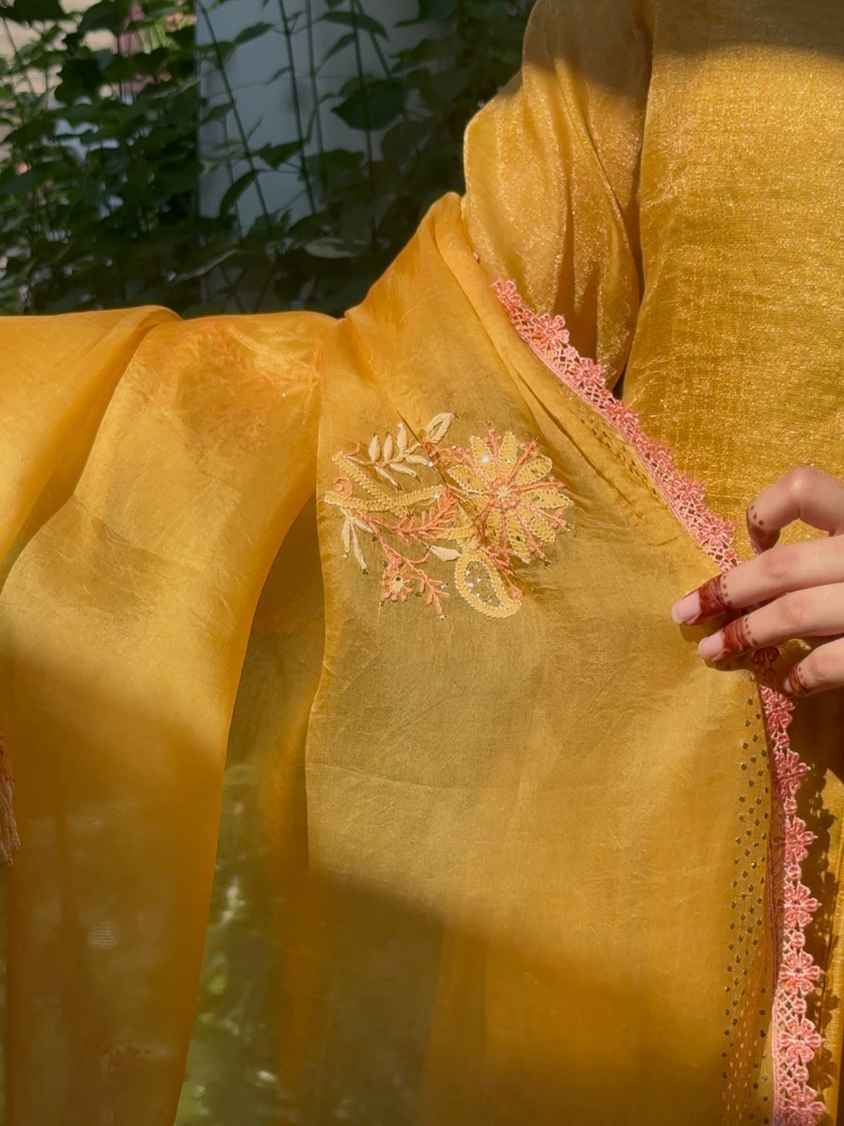 Mustard Yellow Tissue Silk Dagla Kurta Set