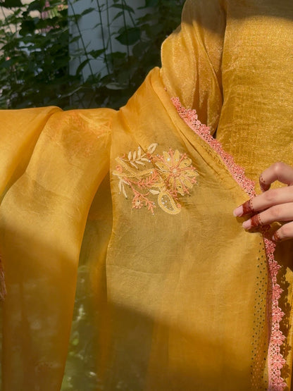 Mustard Yellow Tissue Silk Dagla Kurta Set