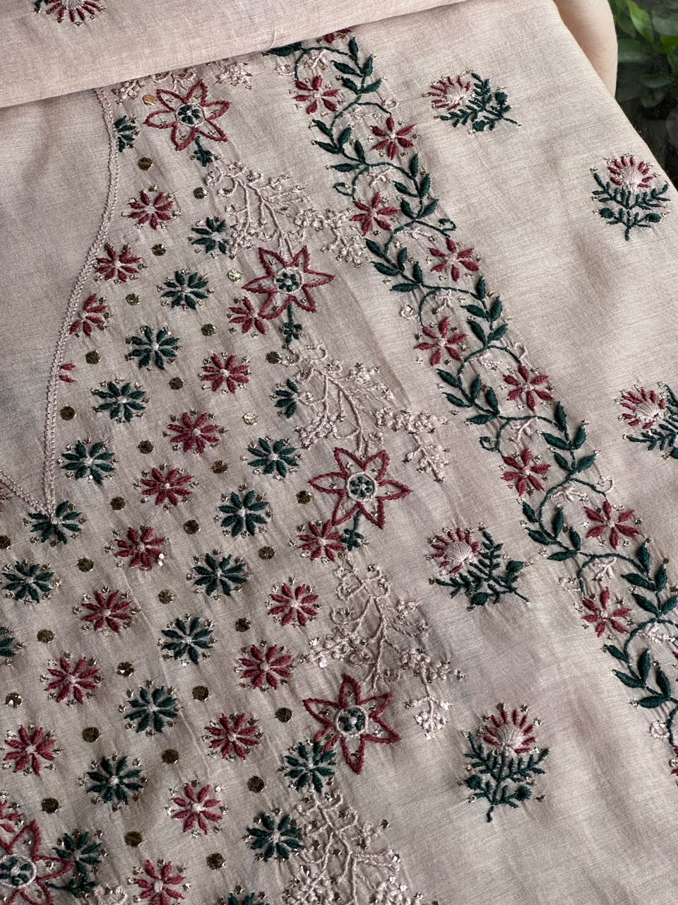 Beige Multi Mul Chanderi Silk Kalamkari Unstitched Kurta Dupatta Set