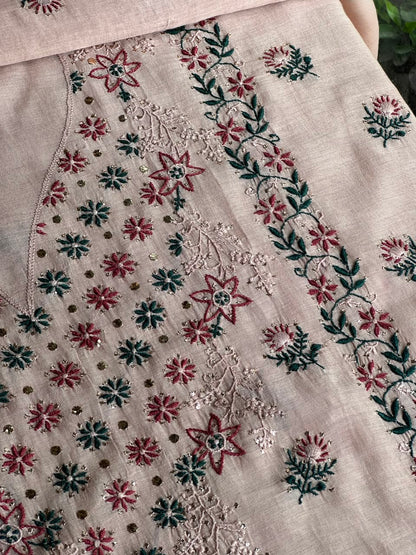 Beige Multi Mul Chanderi Silk Kalamkari Unstitched Kurta Dupatta Set