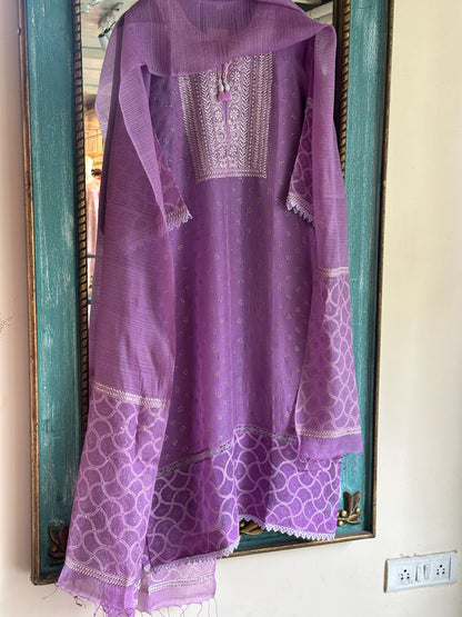 Deep Purple Kosha Mukaish Kamdani Noor Organza Kurta Set