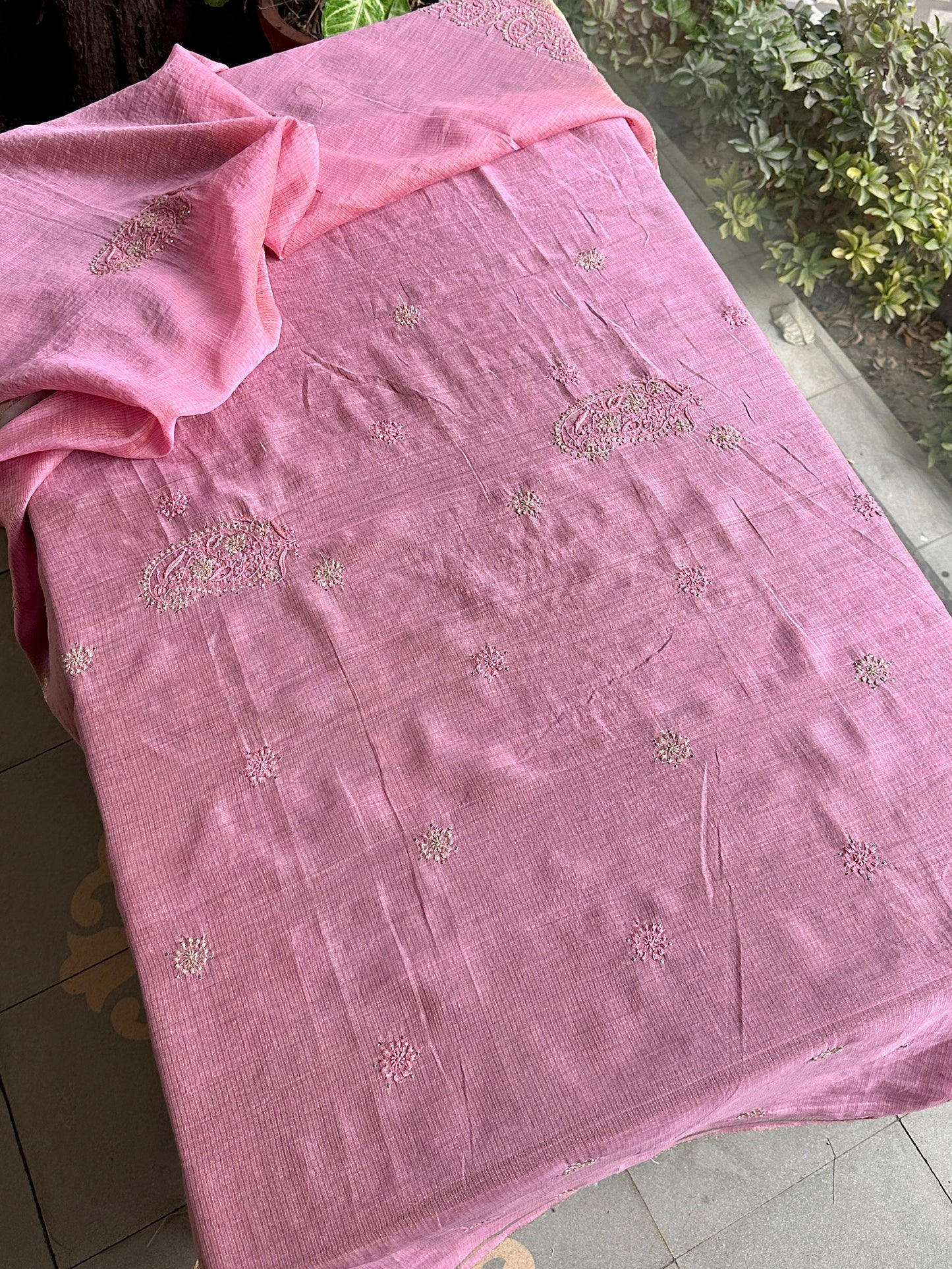 Pink Shade Chanderi Chikankari Saree