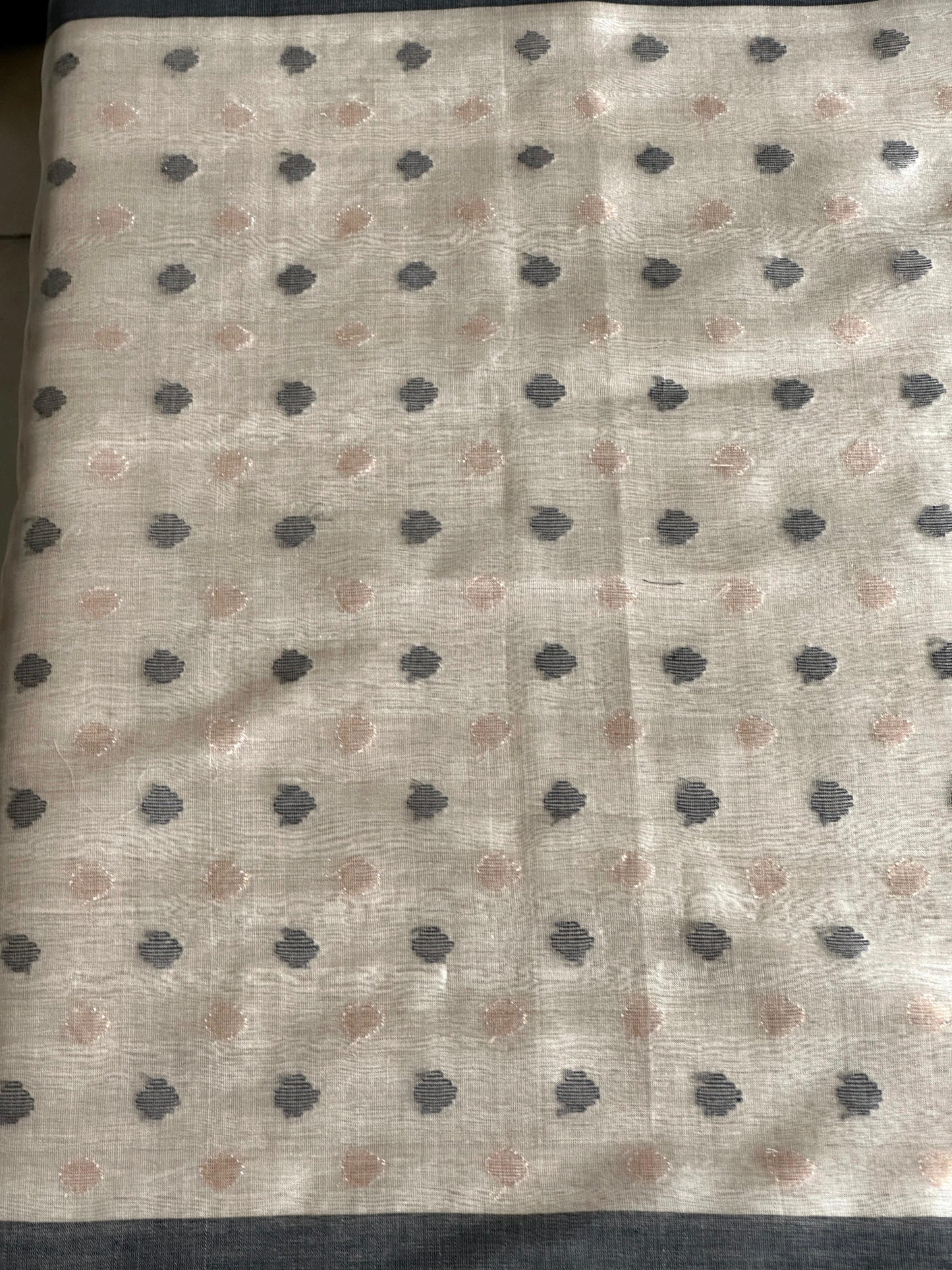 Grey Woven Butta Saree with Contrast Black Border