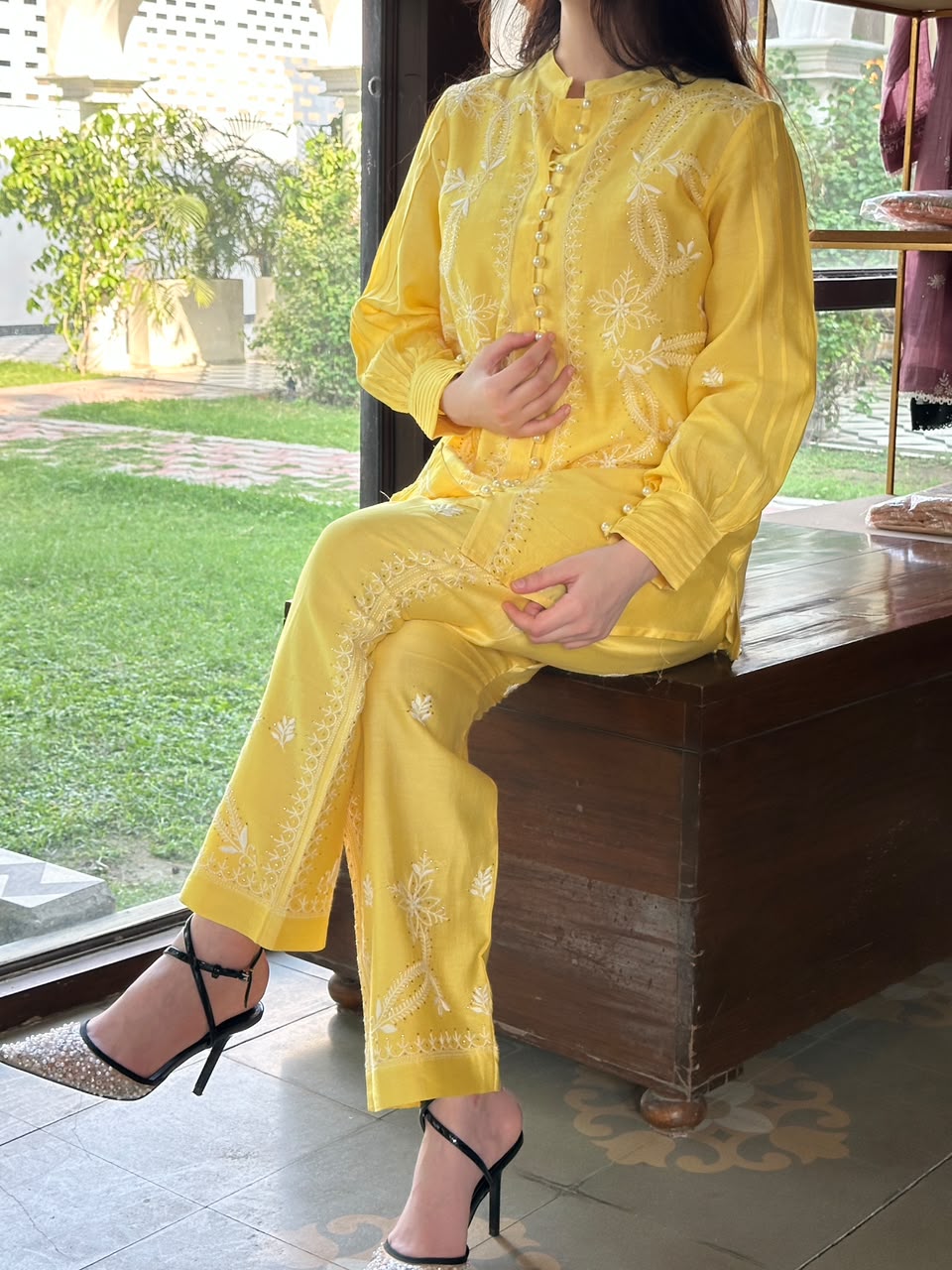 Yellow Shade Chanderi Chikankari Co-Ord Set