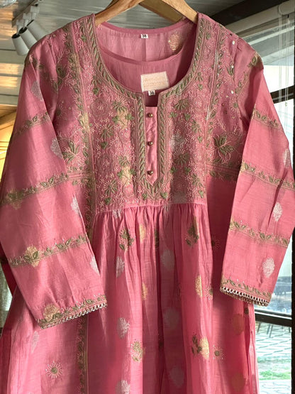 Mauve Pink Zari Chanderi Chikankari Ready to Wear Tunics