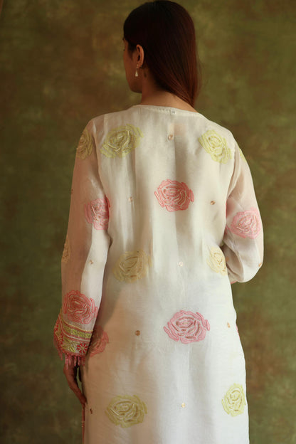 Banarasi Noor Organza Chikankari Kurta With Dupatta
