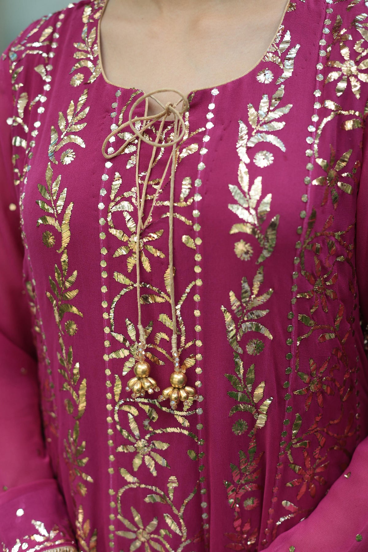 Plum Pink Shade Heavy Mukaish Badla Anarkali Suit Set