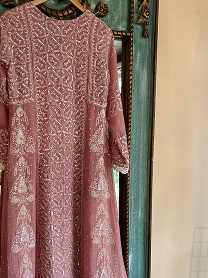 Soft Pink Mulmul Pearl White Chikankari Ready to Wear Kurta Set