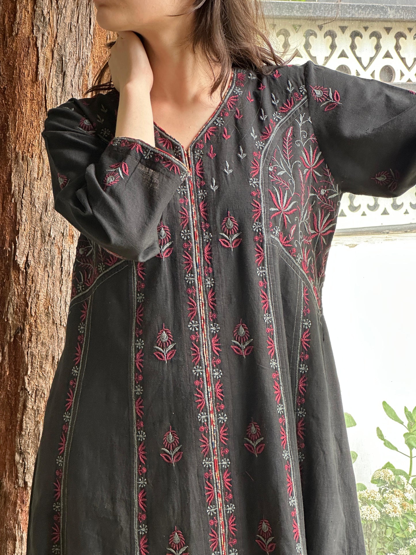 Black Handspun Malkha Chikankari Panel Tunic