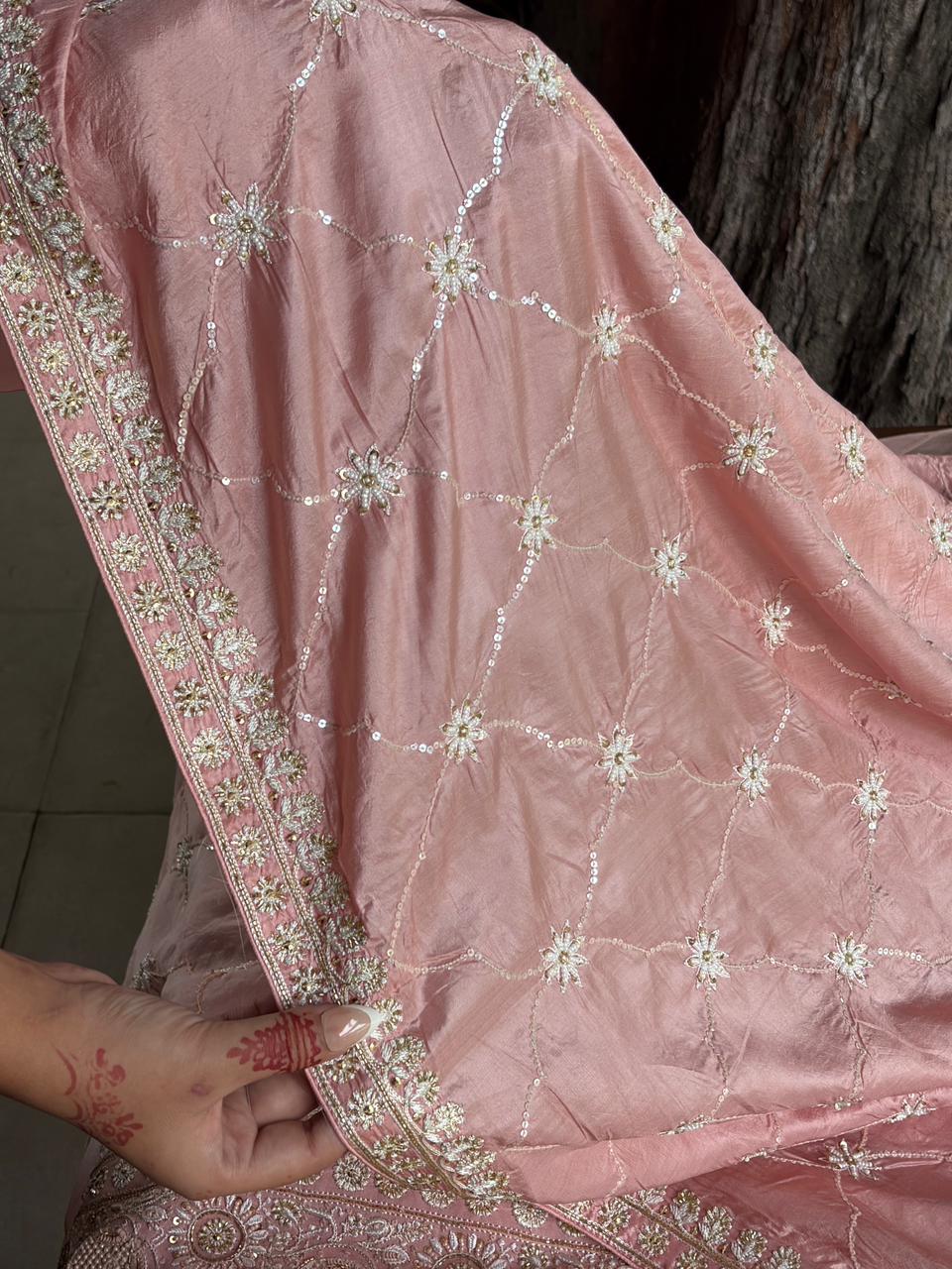 Soft Pink Heavy Organza Chikankari Saree With Blouse