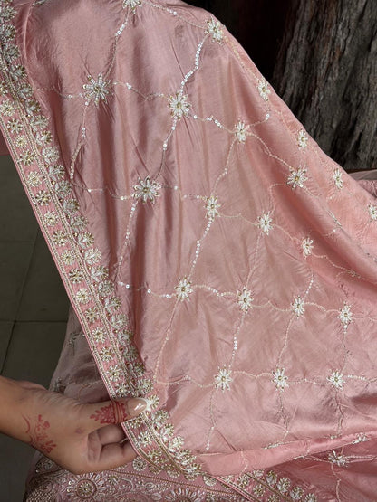 Soft Pink Heavy Organza Chikankari Saree With Blouse