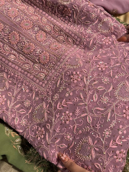 Lilac Superfine Pure Georgette Chikankari Kurta Set