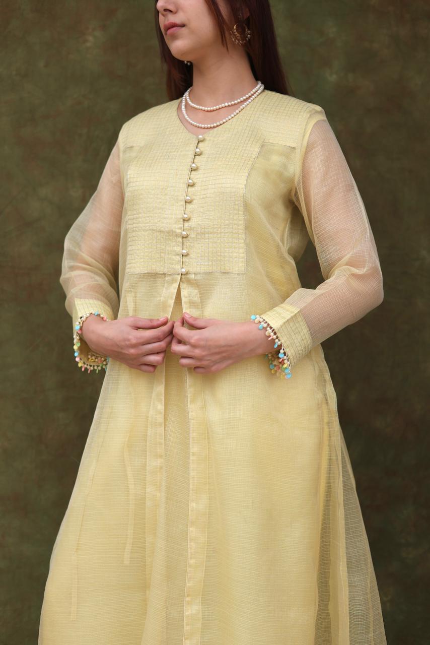 Lemon Shade Tissue Silk Dagla Kurta Set