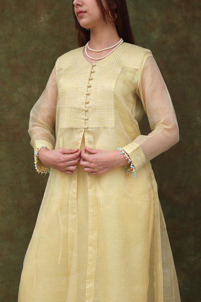 Lemon Shade Tissue Silk Dagla Kurta Set