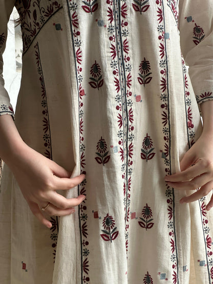 Off White Handspun Malkha Chikankari Panel Tunic