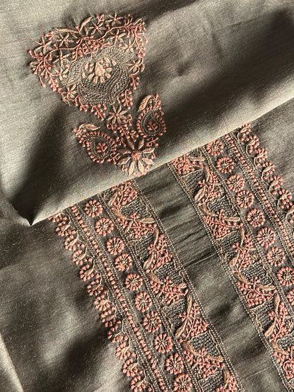 Olive Green Moonga Silk Chikankari Men’s Kurta Fabric