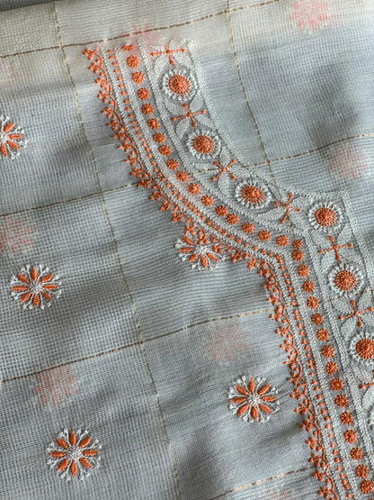 Cream Shade Tissue Zari Kota Chikankari Unstitched Fabric
