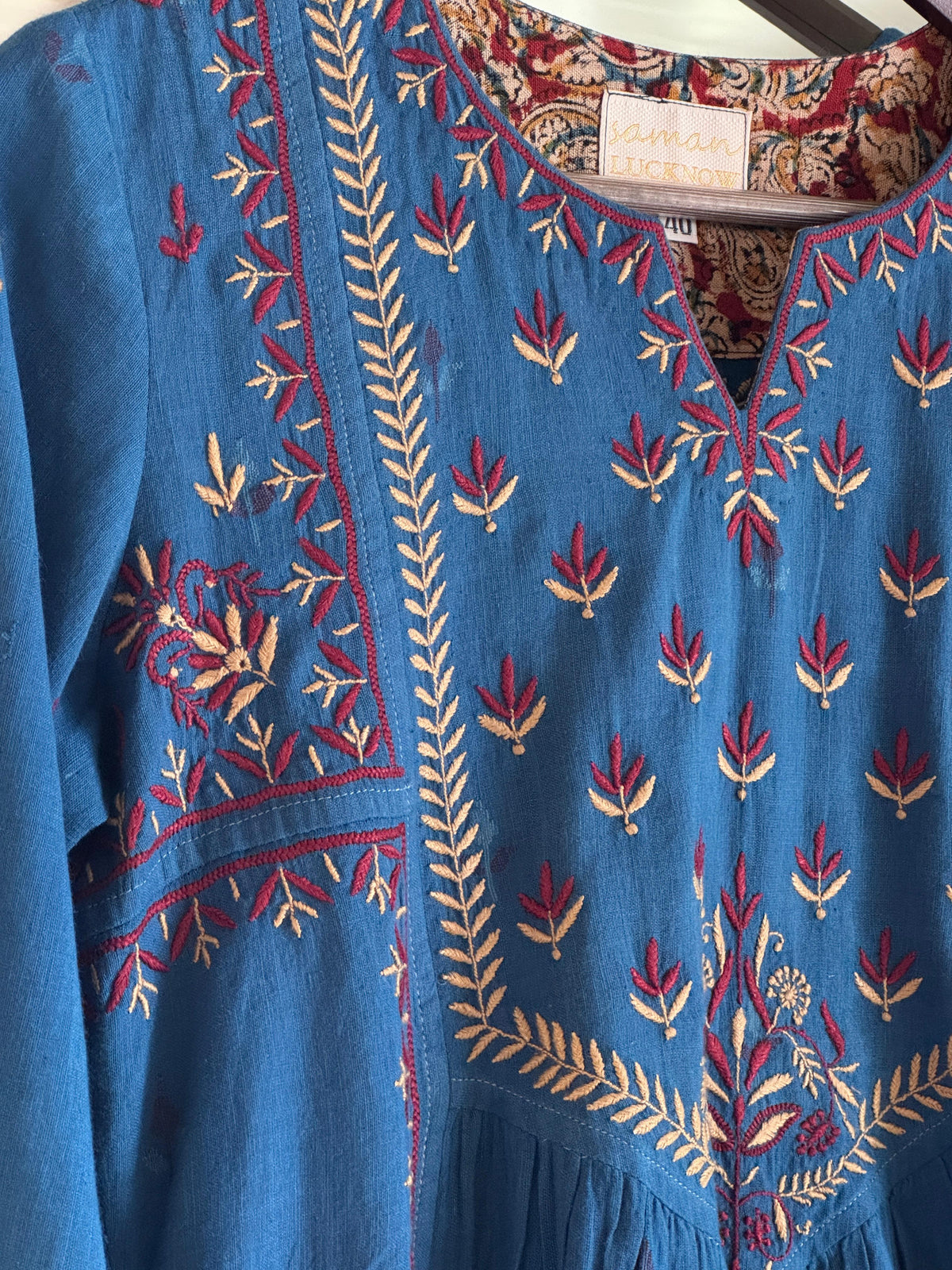 Blue Malkha Handspun Chikankari Tunic