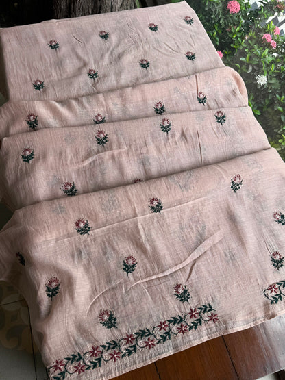 Beige Multi Mul Chanderi Silk Kalamkari Unstitched Kurta Dupatta Set