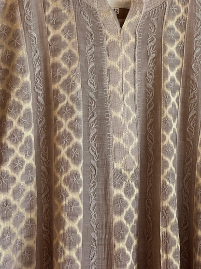 Brown Shade Zari Chanderi Chikankari Ready to Wear Tunics