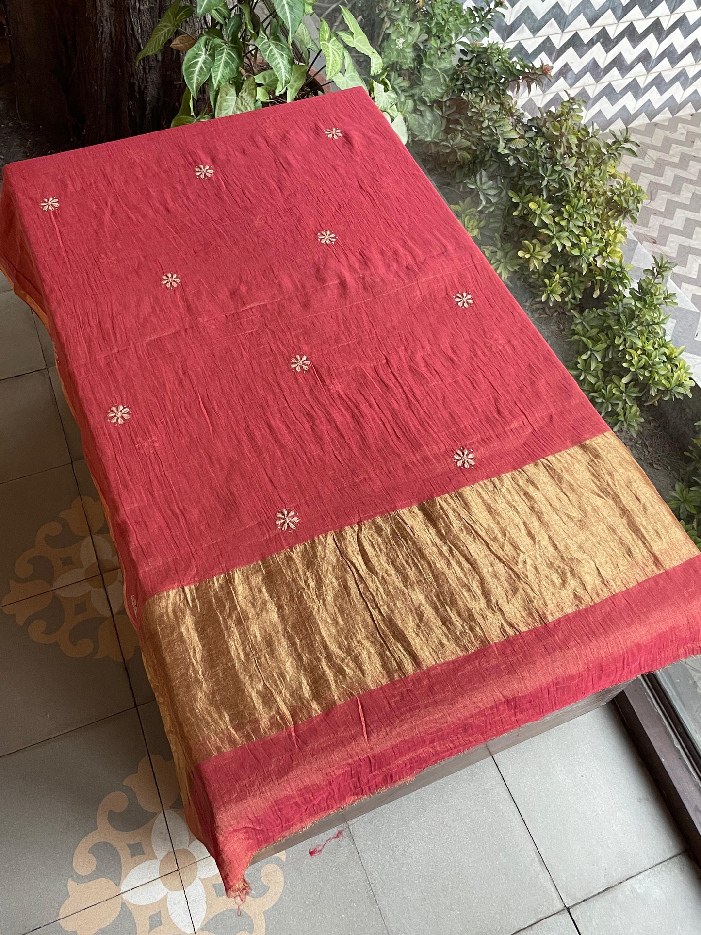 Dusty Red Shade Shade | Tissue Silk Chikankari Work Kurta Set